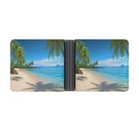 AQRJLPM Hawaiian Beach With Palm Trees Wallet with Money Clip Leather Bifold Wallet Slim Credit Card Holder Gift for Men