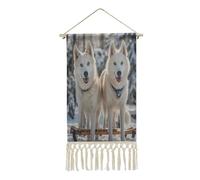 AQRJLPM Husky Dogs Wall Artwork Painting with Tassels Long Vertical Wall Tapestry Cotton And Linen Hanging Poster Decoration for Bedroom Living Room Dorm Office