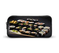 AQRJLPM Japanese Sushi Black Pencil Pouch Big Capacity Simple Marker Pouch Portable Aesthetic Zipper Pencil Case
