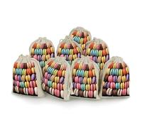 AQRJLPM Macaron Biscuit Flavored Pastries Drawstring Pouches Reusable Burlap Soft Sachet Bag Multipurpose Cotton Small Jewelry Pouch for Party Wedding Storage Home Supplies (8 Pcs)
