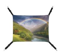 AQRJLPM Mountain Valley with Rainbow Pet Hammock with Adjustable Straps and Metal Hooks Hanging Bed Soft Breathable Sleeping Hammock for Cats,Puppy,Rabbits,Small Animals
