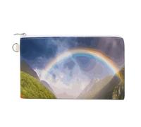 AQRJLPM Mountain Valley with Rainbow Wallet Canvas Slim Lightweight Wallets Durable Zippered Card Holder for Men Women