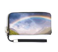 AQRJLPM Mountain Valley with Rainbow Wallet Leather Zipper Around Clutch Wallet Large Capacity Purse with Wristlet Strap, white, 20.0*10.5cm, Wallet