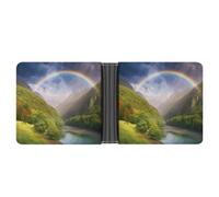 AQRJLPM Mountain Valley with Rainbow Wallet with Money Clip Leather Bifold Wallet Slim Credit Card Holder Gift for Men