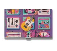 AQRJLPM Music Theme Guitar Business Card Holder Business Card Case Pocket Card Holders Metal Slim Name Card Holder Professional Multi Wallet Credit Card ID Case for Men Women, silver, One Size