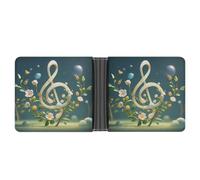 AQRJLPM Musical Note Floral Wallet with Money Clip Leather Bifold Wallet Slim Credit Card Holder Gift for Men