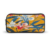 AQRJLPM Mustard Yellow Pattern Pencil Pouch Big Capacity Simple Marker Pouch Portable Aesthetic Zipper Pencil Case