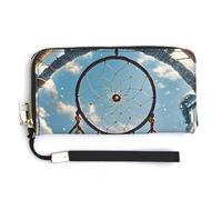 AQRJLPM Native American Dream Catcher Wallet Leather Zipper Around Clutch Wallet Large Capacity Purse with Wristlet Strap, white, 20.0*10.5cm, Wallet