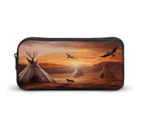 AQRJLPM Native American Tribes Pencil Pouch Big Capacity Simple Marker Pouch Portable Aesthetic Zipper Pencil Case