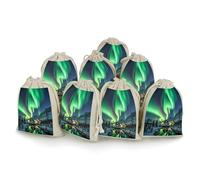 AQRJLPM Northern Lights Drawstring Pouches Reusable Burlap Soft Sachet Bag Multipurpose Cotton Small Jewelry Pouch for Party Wedding Storage Home Supplies (8 Pcs)