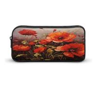 AQRJLPM Oil Painting Red Flower Pencil Pouch Big Capacity Simple Marker Pouch Portable Aesthetic Zipper Pencil Case