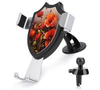 AQRJLPM Oil Painting Red Flower Phone Holder Car Hands-Free Mount Holders for Dashboard Windshield Vent Metal Hook Clip Cell Phone Mount for All Smartphones & Car Models