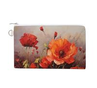 AQRJLPM Oil Painting Red Flower Wallet Canvas Slim Lightweight Wallets Durable Zippered Card Holder for Men Women