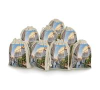 AQRJLPM Old Buildings Drawstring Pouches Reusable Burlap Soft Sachet Bag Multipurpose Cotton Small Jewelry Pouch for Party Wedding Storage Home Supplies (8 Pcs)