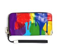 AQRJLPM Paint Splatter Backdrop Wallet Leather Zipper Around Clutch Wallet Large Capacity Purse with Wristlet Strap, White, 20.0*10.5cm