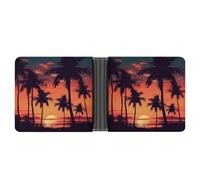 AQRJLPM Palm Tree Summer Sunset Wallet with Money Clip Leather Bifold Wallet Slim Credit Card Holder Gift for Men