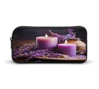 AQRJLPM Purple Lavender with Candles Pencil Pouch Big Capacity Simple Marker Pouch Portable Aesthetic Zipper Pencil Case