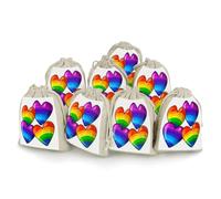 AQRJLPM Rainbow Colored Gay Pride Hearts Drawstring Pouches Reusable Burlap Soft Sachet Bag Multipurpose Cotton Small Jewelry Pouch for Party Wedding Storage Home Supplies (8 Pcs)