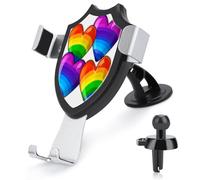 AQRJLPM Rainbow Colored Gay Pride Hearts Phone Holder Car Hands-Free Mount Holders for Dashboard Windshield Vent Metal Hook Clip Cell Phone Mount for All Smartphones & Car Models
