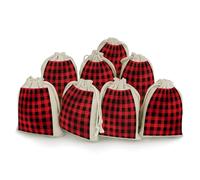 AQRJLPM Red Black Buffalo Check Plaid Drawstring Pouches Reusable Burlap Soft Sachet Bag Multipurpose Cotton Small Jewelry Pouch for Party Wedding Storage Home Supplies (8 Pcs)