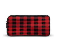 AQRJLPM Red Black Buffalo Check Plaid Pencil Pouch Big Capacity Simple Marker Pouch Portable Aesthetic Zipper Pencil Case