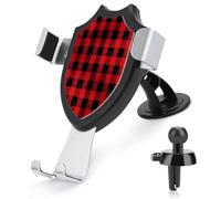 AQRJLPM Red Black Buffalo Check Plaid Phone Holder Car Hands-Free Mount Holders for Dashboard Windshield Vent Metal Hook Clip Cell Phone Mount for All Smartphones & Car Models