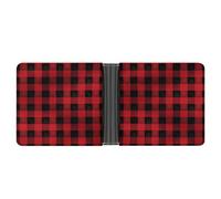 AQRJLPM Red Black Buffalo Check Plaid Wallet with Money Clip Leather Bifold Wallet Slim Credit Card Holder Gift for Men