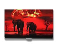 AQRJLPM Red Full Moon Elephants Business Card Holder Business Card Case Pocket Card Holders Metal Slim Name Card Holder Professional Multi Wallet Credit Card ID Case for Men Women, silver, One Size