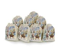 AQRJLPM Reindeer Delivering Christmas Presents Drawstring Pouches Reusable Burlap Soft Sachet Bag Multipurpose Cotton Small Jewelry Pouch for Party Wedding Storage Home Supplies (8 Pcs)