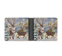 AQRJLPM Reindeer Delivering Christmas Presents Wallet with Money Clip Leather Bifold Wallet Slim Credit Card Holder Gift for Men
