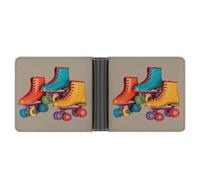 AQRJLPM Retro Colorful Roller Skates Wallet with Money Clip Leather Bifold Wallet Slim Credit Card Holder Gift for Men