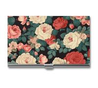 AQRJLPM Roses And Peonies Business Card Holder Business Card Case Pocket Card Holders Metal Slim Name Card Holder Professional Multi Wallet Credit Card ID Case for Men Women, silver, One Size