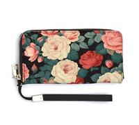 AQRJLPM Roses And Peonies Wallet Leather Zipper Around Clutch Wallet Large Capacity Purse with Wristlet Strap, white, 20.0*10.5cm, Wallet
