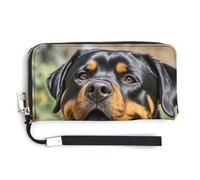 AQRJLPM Rottweiler Dogs Tongue Head Wallet Leather Zipper Around Clutch Wallet Large Capacity Purse with Wristlet Strap, white, 20.0*10.5cm, Wallet