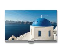 AQRJLPM Santorini Greek Island Sea View Business Card Holder Business Card Case Pocket Card Holders Metal Slim Name Card Holder Professional Multi Wallet Credit Card ID Case for Men Women, silver, One