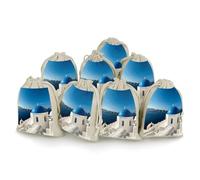 AQRJLPM Santorini Greek Island Sea View Drawstring Pouches Reusable Burlap Soft Sachet Bag Multipurpose Cotton Small Jewelry Pouch for Party Wedding Storage Home Supplies (8 Pcs)