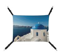 AQRJLPM Santorini Greek Island Sea View Pet Hammock with Adjustable Straps and Metal Hooks Hanging Bed Soft Breathable Sleeping Hammock for Cats,Puppy,Rabbits,Small Animals