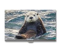 AQRJLPM Sea Otter Business Card Holder Business Card Case Pocket Card Holders Metal Slim Name Card Holder Professional Multi Wallet Credit Card ID Case for Men Women, silver, One Size