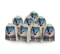 AQRJLPM Sea Sunset Flying Dragon Drawstring Pouches Reusable Burlap Soft Sachet Bag Multipurpose Cotton Small Jewelry Pouch for Party Wedding Storage Home Supplies (8 Pcs)