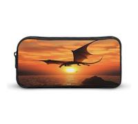 AQRJLPM Sea Sunset Flying Dragon Pencil Pouch Big Capacity Simple Marker Pouch Portable Aesthetic Zipper Pencil Case
