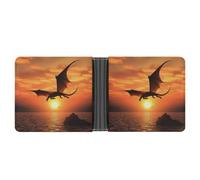 AQRJLPM Sea Sunset Flying Dragon Wallet with Money Clip Leather Bifold Wallet Slim Credit Card Holder Gift for Men