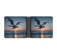 AQRJLPM Sea Sunset Flying Dragon Wallet with Money Clip Leather Bifold Wallet Slim Credit Card Holder Gift for Men