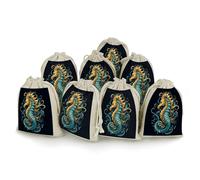 AQRJLPM Seahorse Blue Pattern Drawstring Pouches Reusable Burlap Soft Sachet Bag Multipurpose Cotton Small Jewelry Pouch for Party Wedding Storage Home Supplies (8 Pcs)