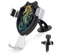 AQRJLPM Seahorse Blue Pattern Phone Holder Car Hands-Free Mount Holders for Dashboard Windshield Vent Metal Hook Clip Cell Phone Mount for All Smartphones & Car Models
