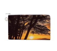AQRJLPM Seashore Trees Sunset Wallet Canvas Slim Lightweight Wallets Durable Zippered Card Holder for Men Women