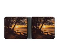 AQRJLPM Seashore Trees Sunset Wallet with Money Clip Leather Bifold Wallet Slim Credit Card Holder Gift for Men