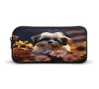 AQRJLPM Shih Tzu Dog And Flowers Pencil Pouch Big Capacity Simple Marker Pouch Portable Aesthetic Zipper Pencil Case