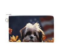 AQRJLPM Shih Tzu Dog And Flowers Wallet Canvas Slim Lightweight Wallets Durable Zippered Card Holder for Men Women