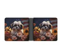 AQRJLPM Shih Tzu Dog And Flowers Wallet with Money Clip Leather Bifold Wallet Slim Credit Card Holder Gift for Men