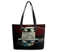 AQRJLPM Skate Boards Tote Bag Large Soft Leather Purse with Zipper Lightweight Ladies Shoulder Handbag